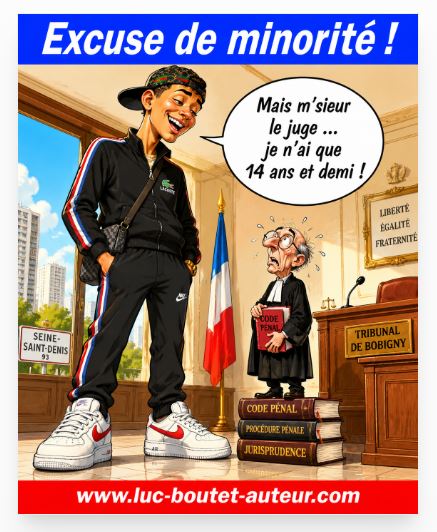 Sur le blog de Luc Boutet : publication d’une image sur : 
L’excuse de minorité et les mineurs qui n’iraient jamais en prison ! A voir sur le blog : : www.luc-boutet-auteur.com
