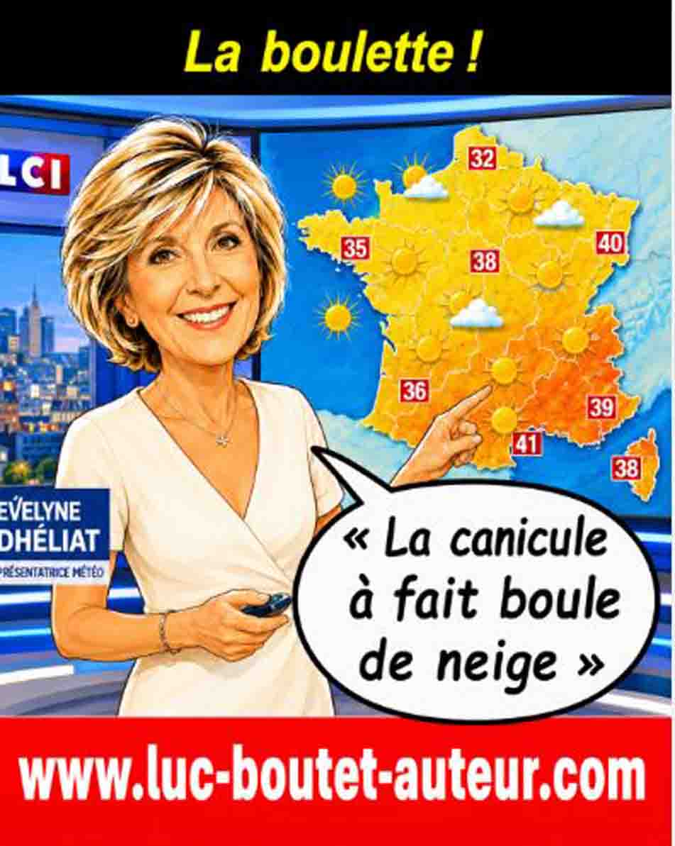 Sur le blog de Luc Boutet : publication d’une image sur la boulette commisse par Evelyne Dhéliat à LCI le 22/06 sur la canicule qui a fait boule de neige: voir sur le blog :
: www.luc-boutet-auteur.com