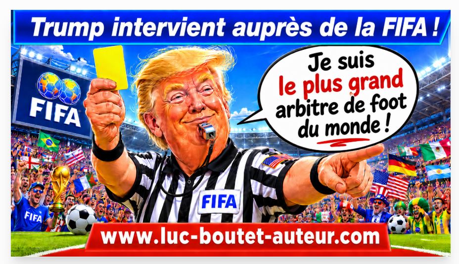 Sur le blog de Luc Boutet : publication d’une nouvelle image sur : l’intervention de Donad Trump auprès du président de la FIFA en faveur d’un joueur de l’équipe de football des Etats Unis.
A voir sur le blog : : www.luc-boutet-auteur.com