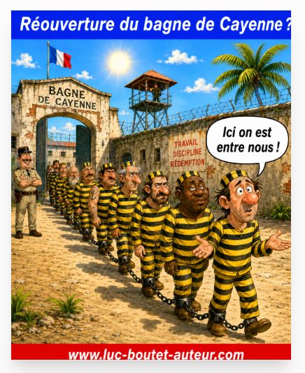 Sur le blog de Luc Boutet : publication d’une image sur : la réouverture du bagne de Cayenne. Demande de l’opinion publique. A voir sur le blog : : www.luc-boutet-auteur.com