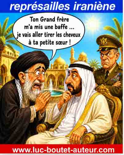 Sur le blog de Luc Boutet : publication d’une image sur : la riposte iranienne aux frappes US en Iran, en repésailles d’une attaque de cargo dans le détroit d’Ormuz. A voir sur le blog : : www.luc-boutet-auteur.com