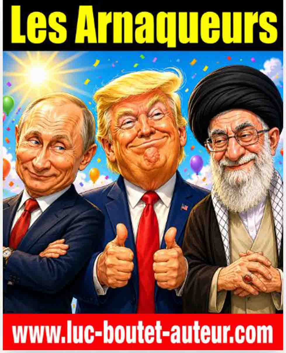 Sur le blog www.luc-boutet-auteur.com publication d’une image sur "Vladimir Poutine, Donald Trump et Mojtaba Khamenei qui sont des arnaqueurs"